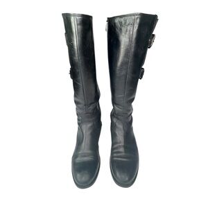 Clarks Black Leather Buckle Tall Knee High Riding Boots Size 9
